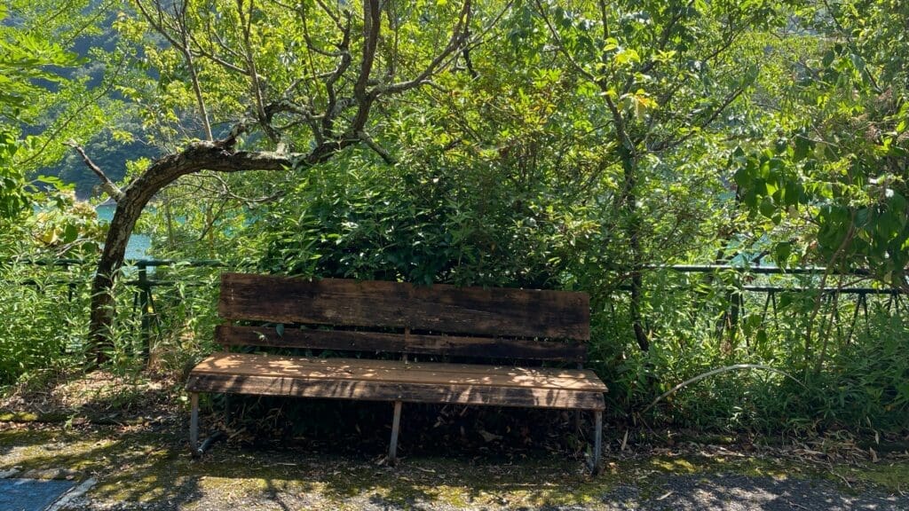 Bench near the stairs leading to Mugiyama Floating Bridge