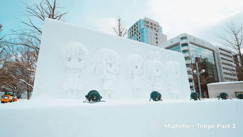 Snow sculpture featuring anime characters