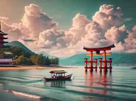 Rokai Bune nearing Miyajima torii gate